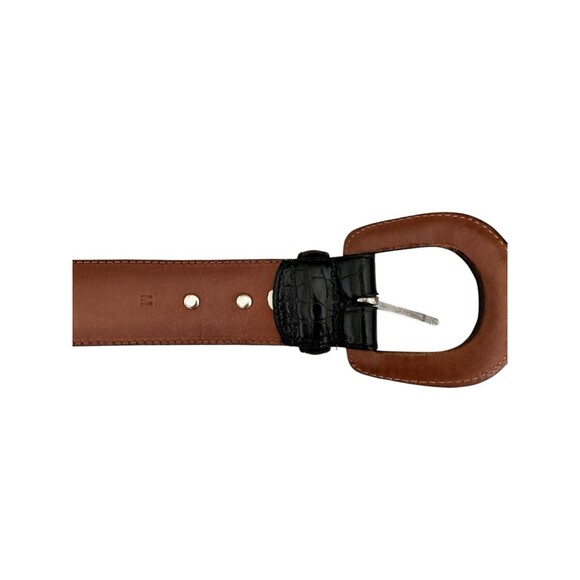 Vintage Ralph Lauren Main Label Black Faux Reptile Embossed Leather Belt